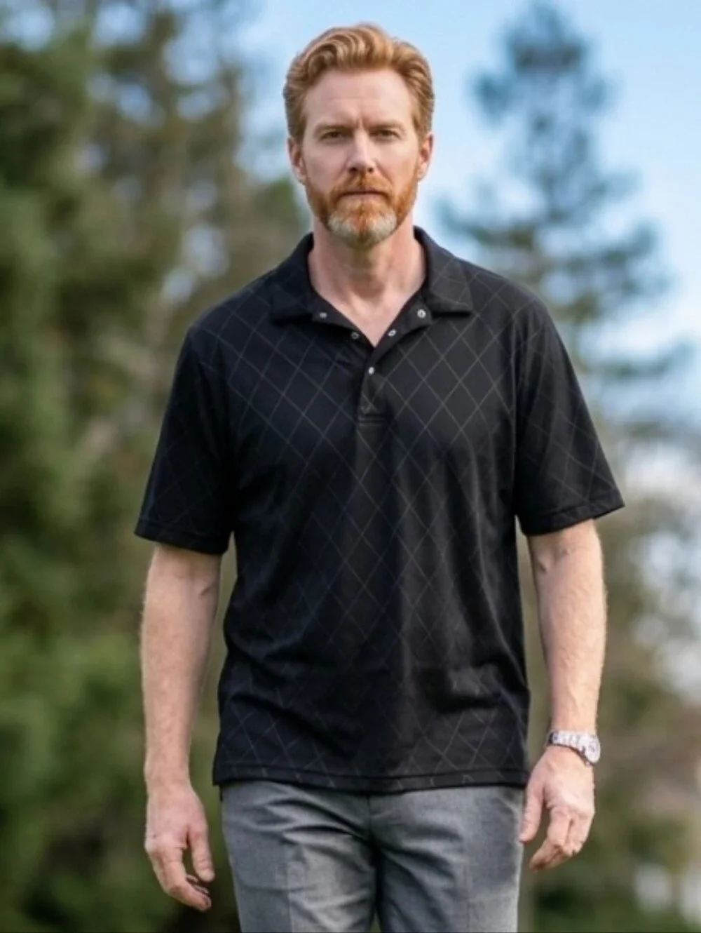 George Black Polo with Subtle Gray Diamond Grid Size 2XL - Picture 1 of 5
